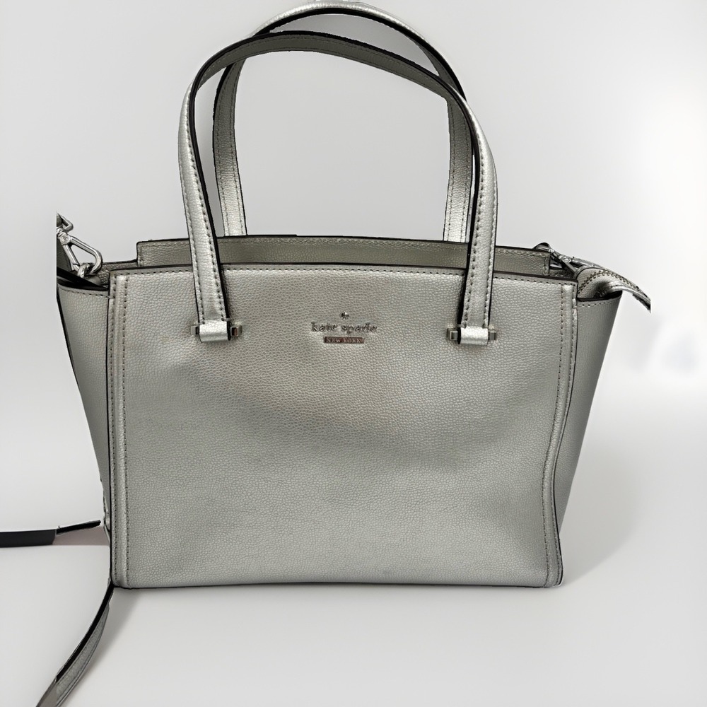 Kate Spade Purse Patterson Drive Geraldine Satchel Metallic Silver Quiet Luxury
